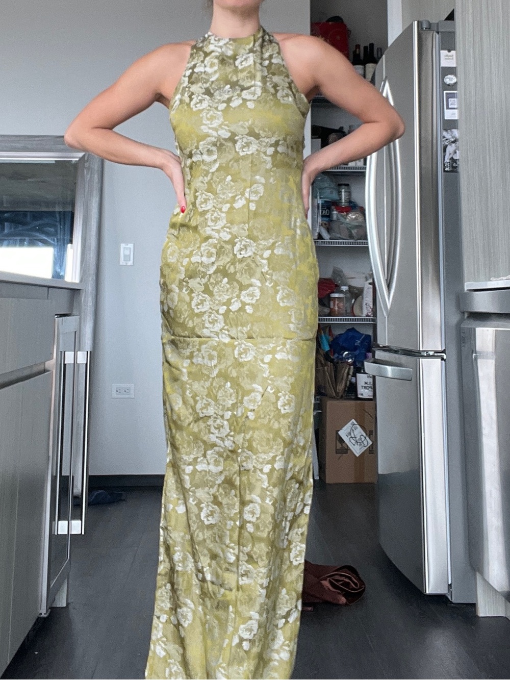 Lulu's Olive Floral Halter Maxi Dress